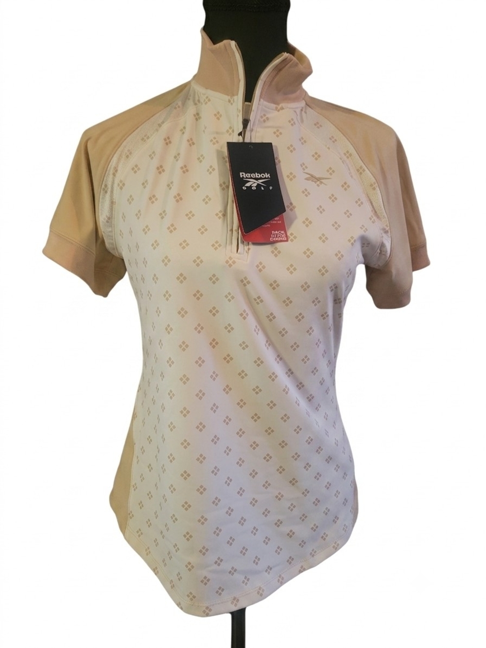 Reebok Women’s Short Sleeve Zip Polo in Beige/White